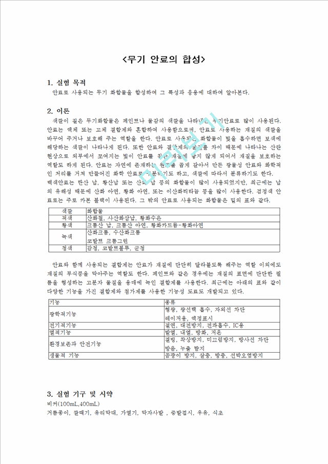 [자연과학] 일반화학실험 - 무기 안료의 합성.hwp